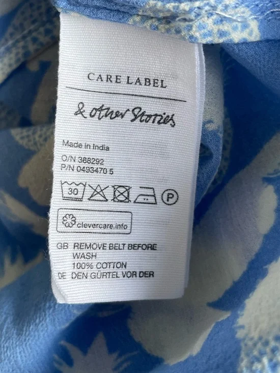 & Other Stories Cotton Pineapple Print Deep V Sleeveless, Waist Tie Summer Dress - Picture 16 of 16